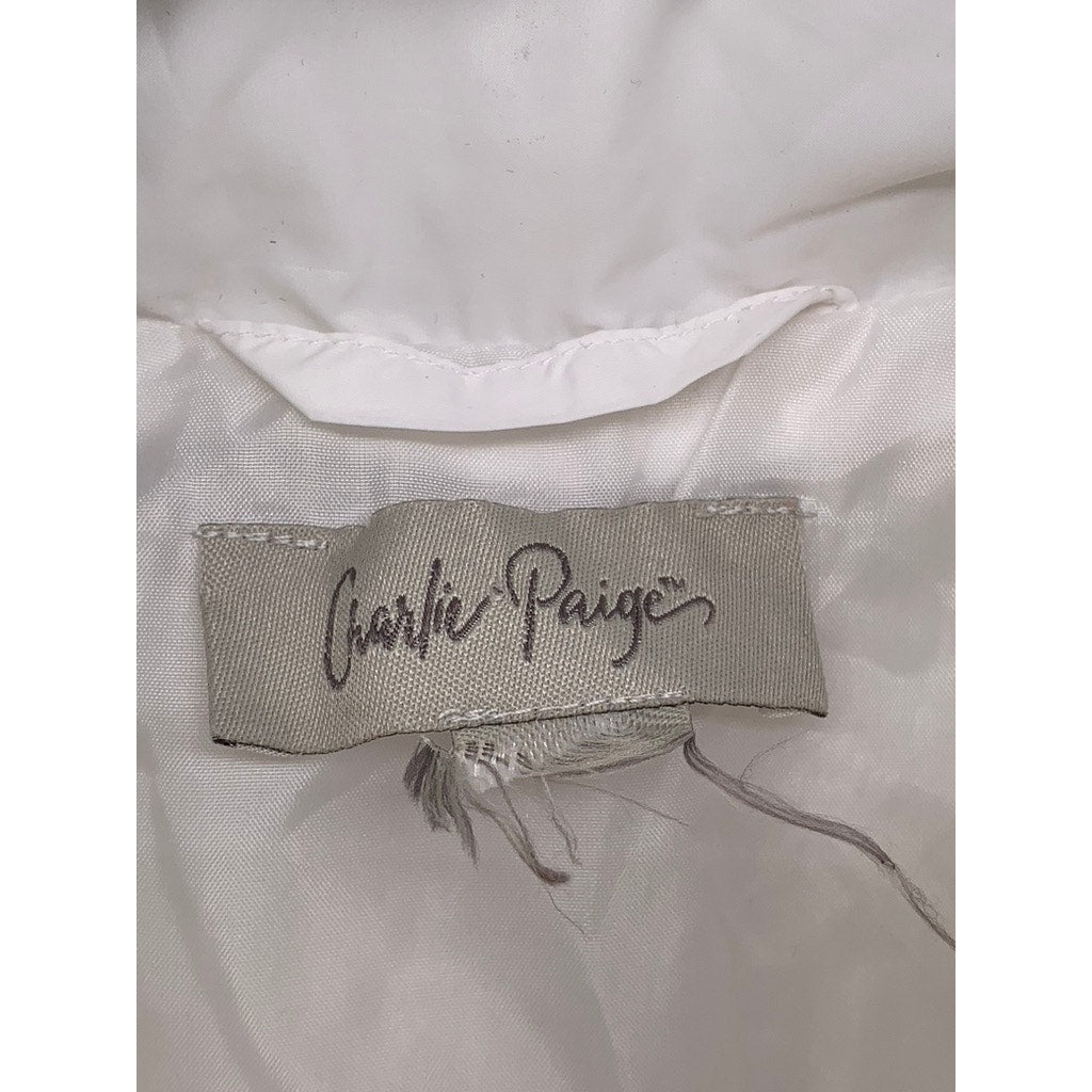 CHARLIE PAIGE Women's White Hooded Sleeveless Zip-Up Puffer Vest SZ M