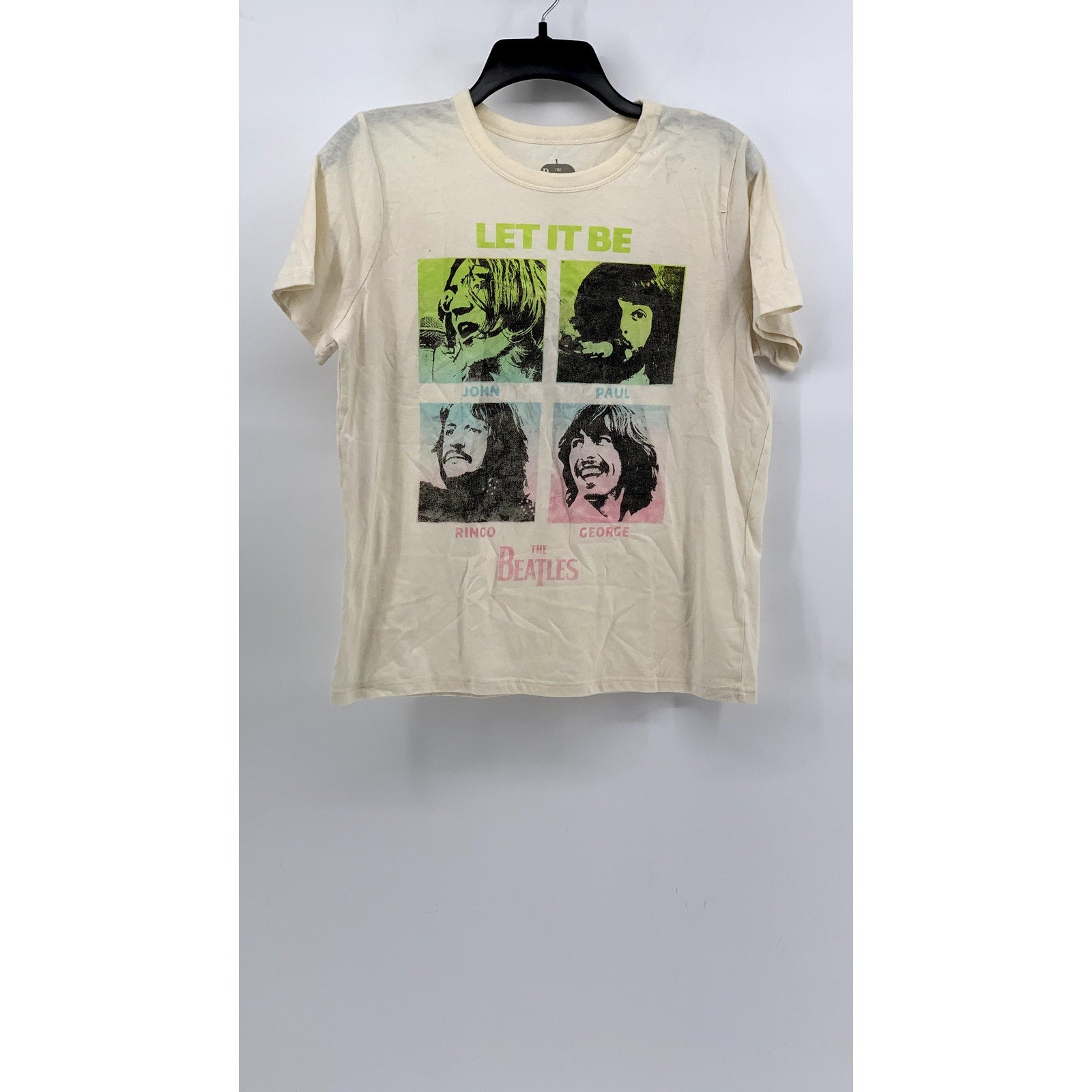 THE BEATLES Men's Beige Graphic Crewneck Short Sleeve T-Shirt SZ L