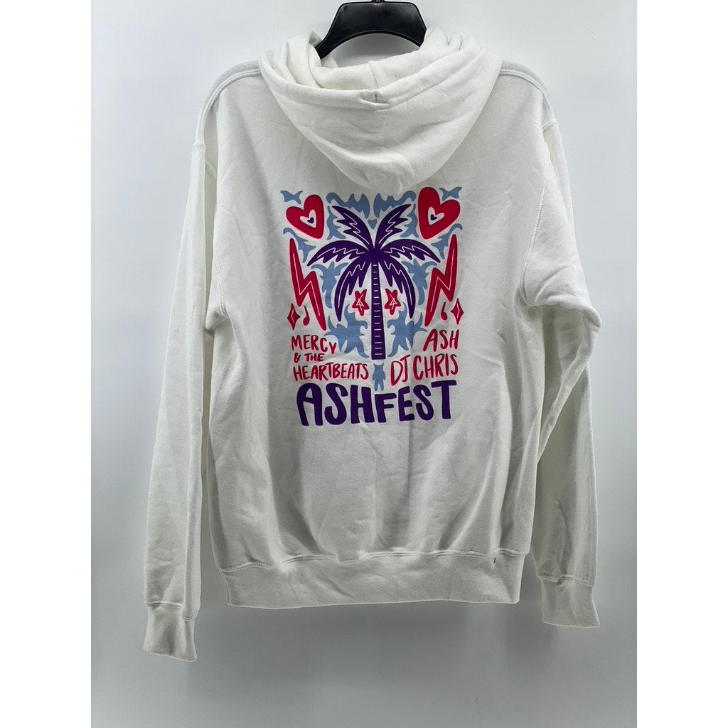 PORT & COMPANY Women's White Music Ash Fest Graphic Casual Pullover Hoodie SZ M