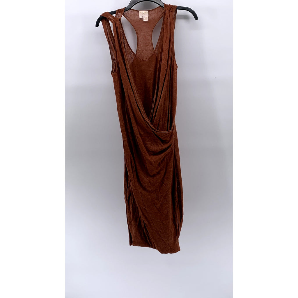 TRACY REESE NEW YORK Women's Burnt Orange Linen Scoop-Neck Drapey Midi Dress SZS
