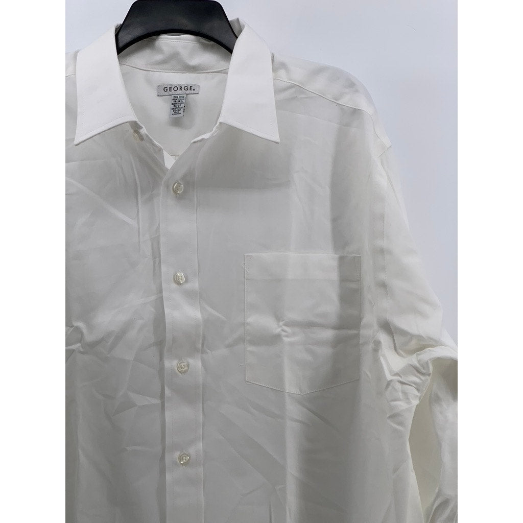 GEORGE Men's White Button-Up Long Sleeve Shirt SZ 2XL