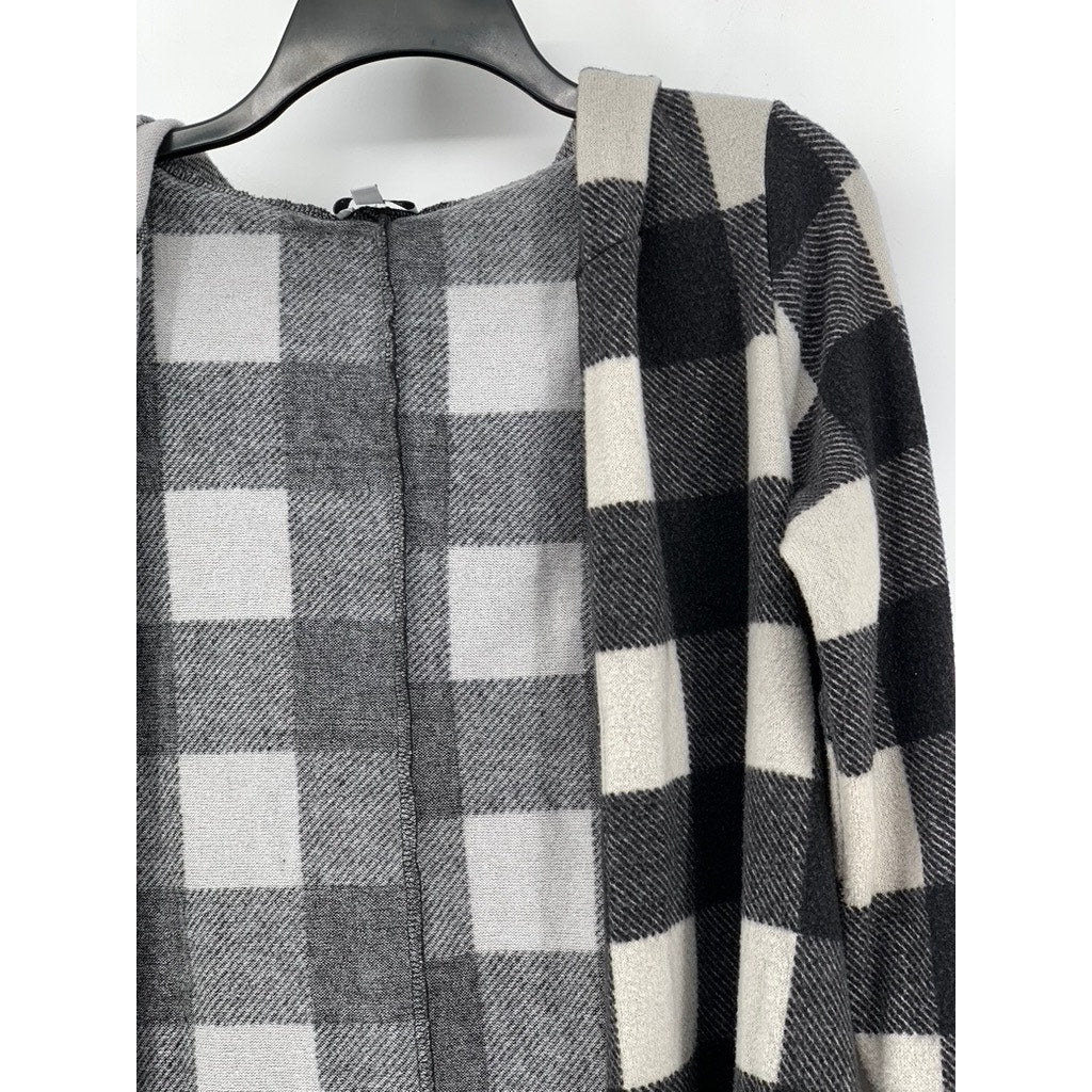 WHITE BIRCH Women's Black-White Buffalo Check Hooded Cardigan SZ S