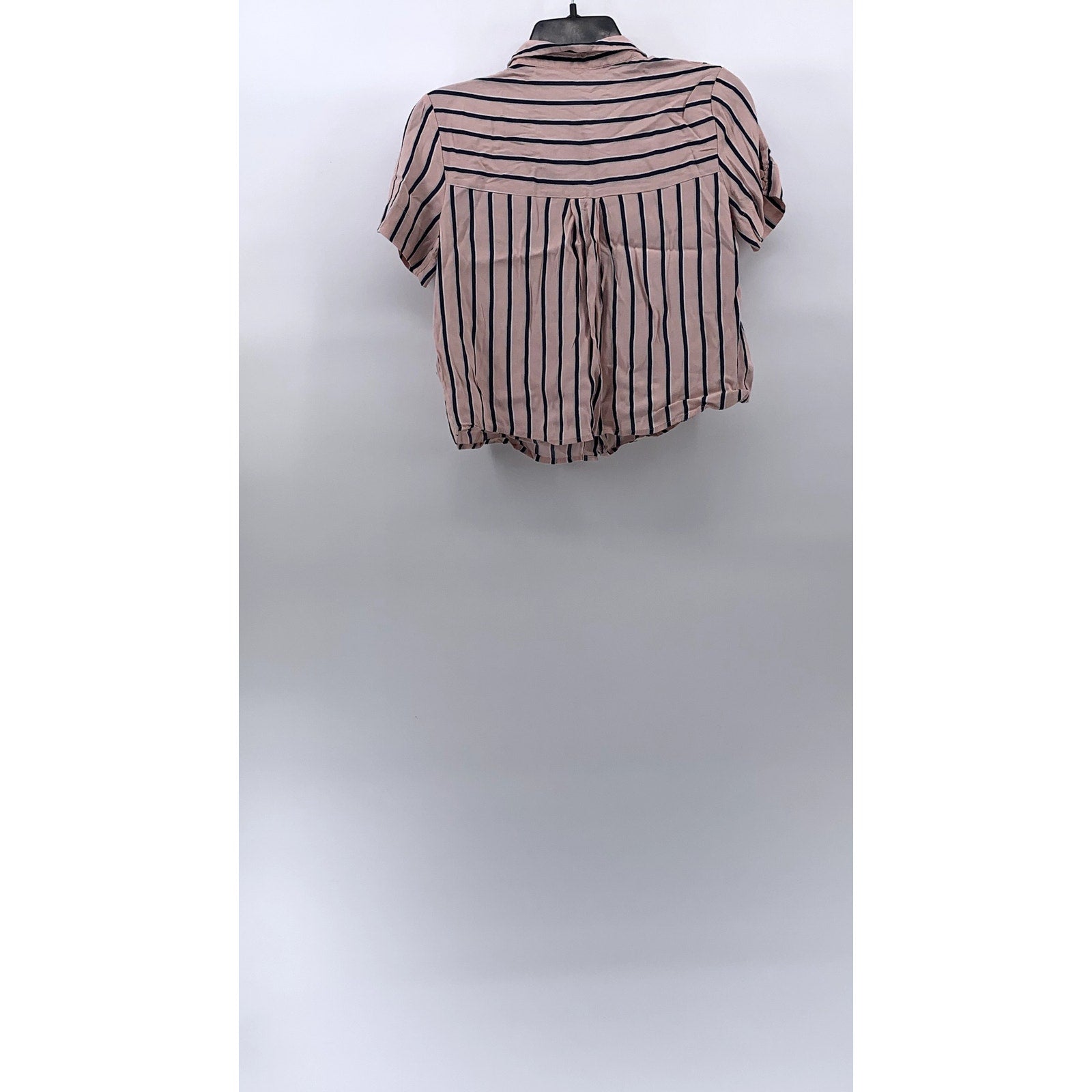 BERSHKA_BSKGIRL Women's Pink-Blue Striped Button-Up Short Sleeve Top SZ M
