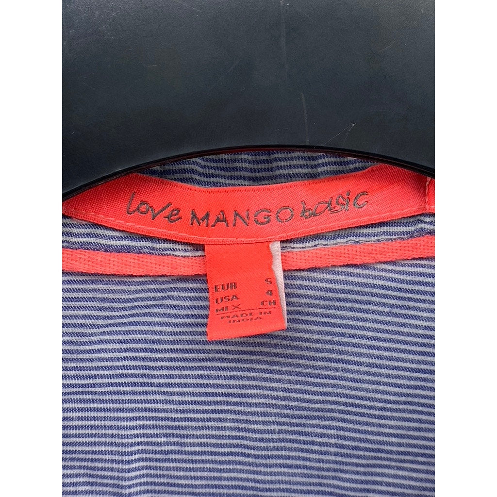 LOVE MANGO Women's Blue Striped Regular-Fit Button-Up Long Sleeve Top SZ S