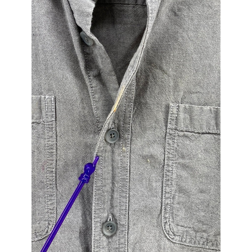 DULUTH TRADING CO Men's Gray Regular-Fit Short Sleeve Button-Up Shirt SZ L