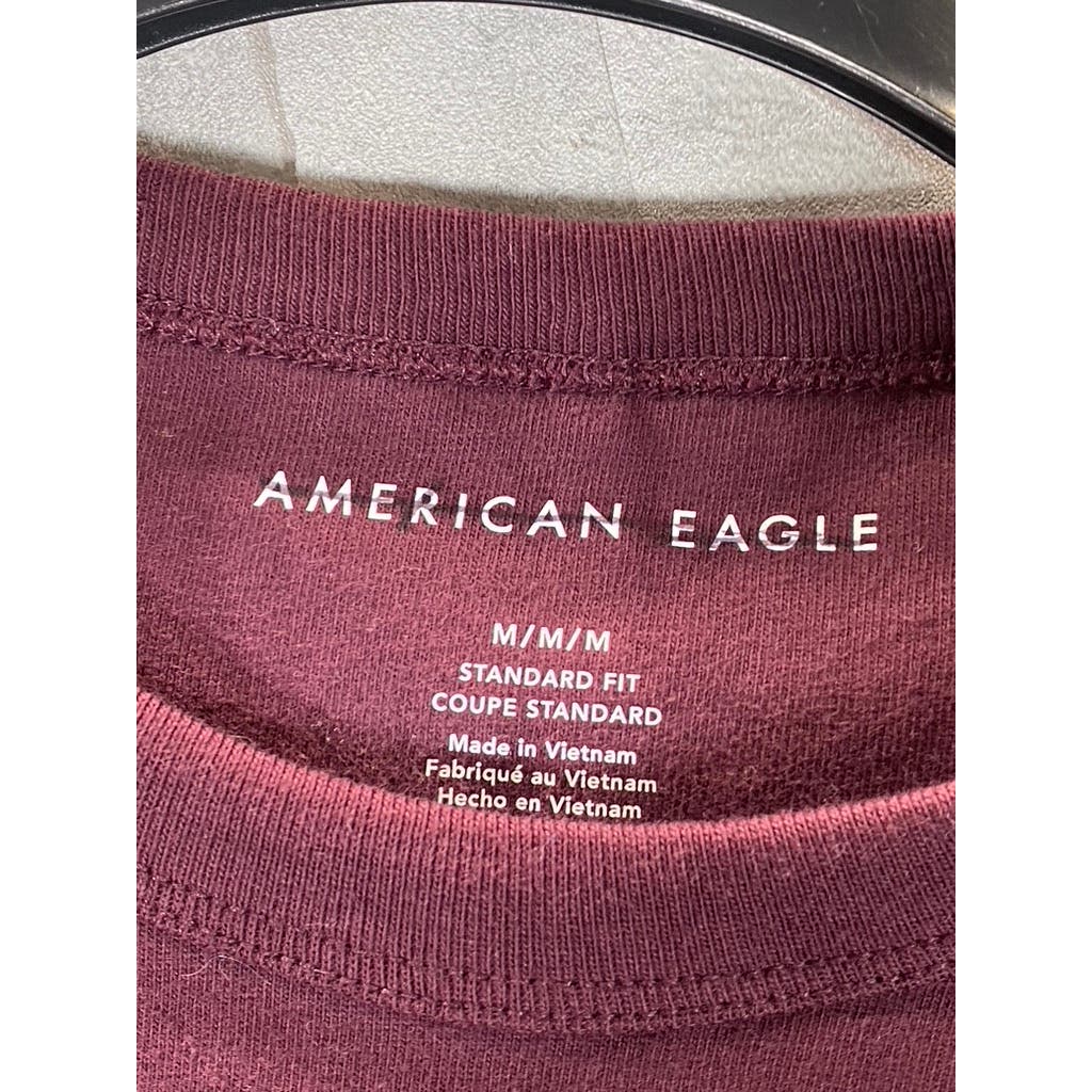 AMERICAN EAGLE Men's Burgundy/Grey Standard-Fit Crewneck T-Shirt SZ M