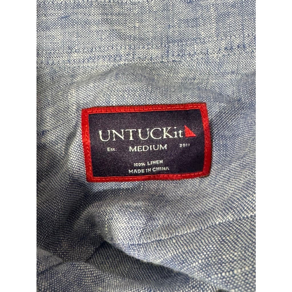 UNTUCKIT Men's Blue Linen Vin Santo Regular-Fit Button-Up Shirt SZ M