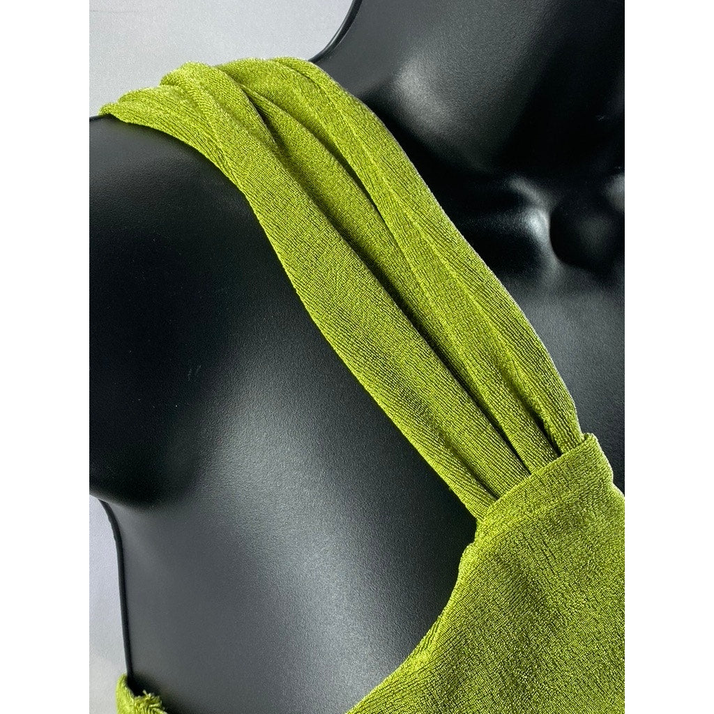 UNBRANDED Women's Green Textured Knot One-Sleeve Crop Top SZ S