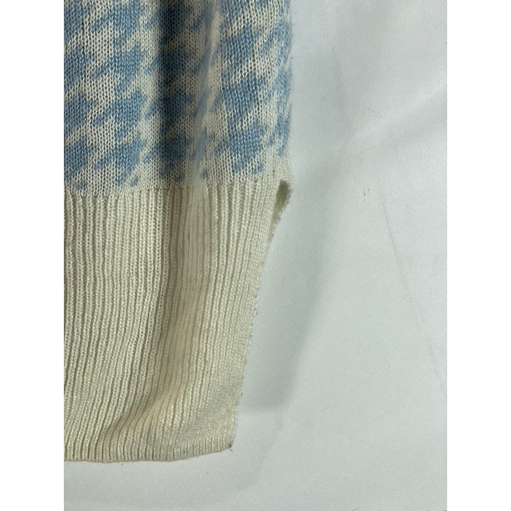 H&M DIVIDED Women's Cream/Blue Houndstooth V-Neck Sweater Vest SZ L