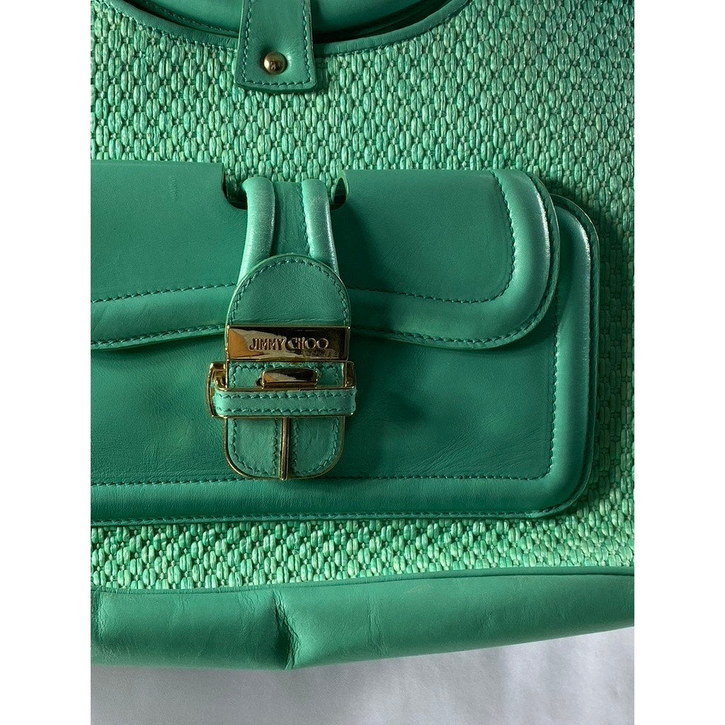 JIMMY CHOO Women's Aqua Green Textured Round Handle Handbag