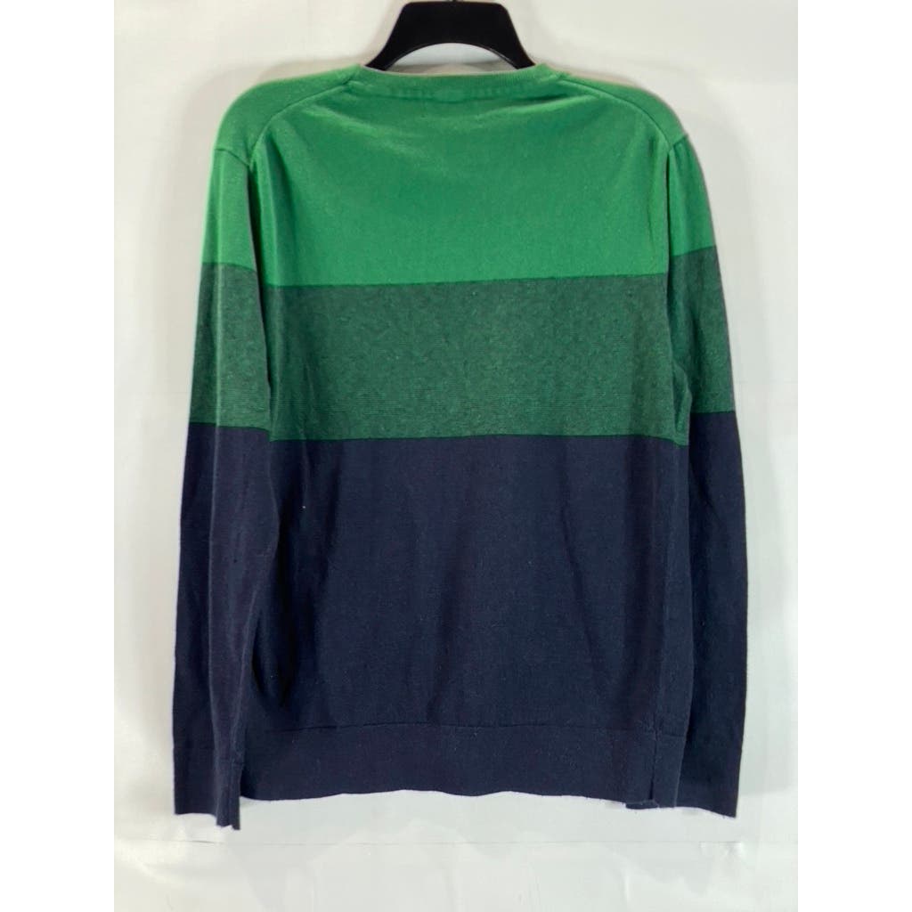 BANANA REPUBLIC Men's Bright Green/Navy Colorblock Crewneck Eco Sweater SZ L