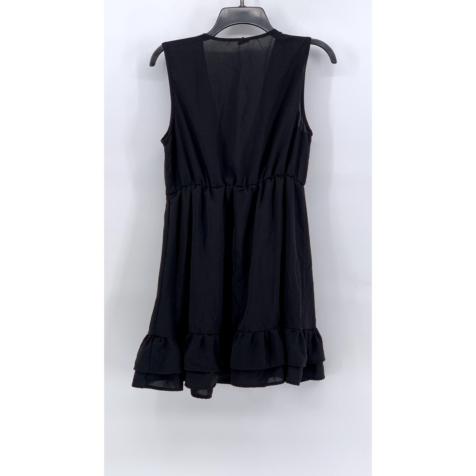 SHEIN Women's Black V-Neck Sleeveless Ruffle-Hem Knee Length Dress SZ 6