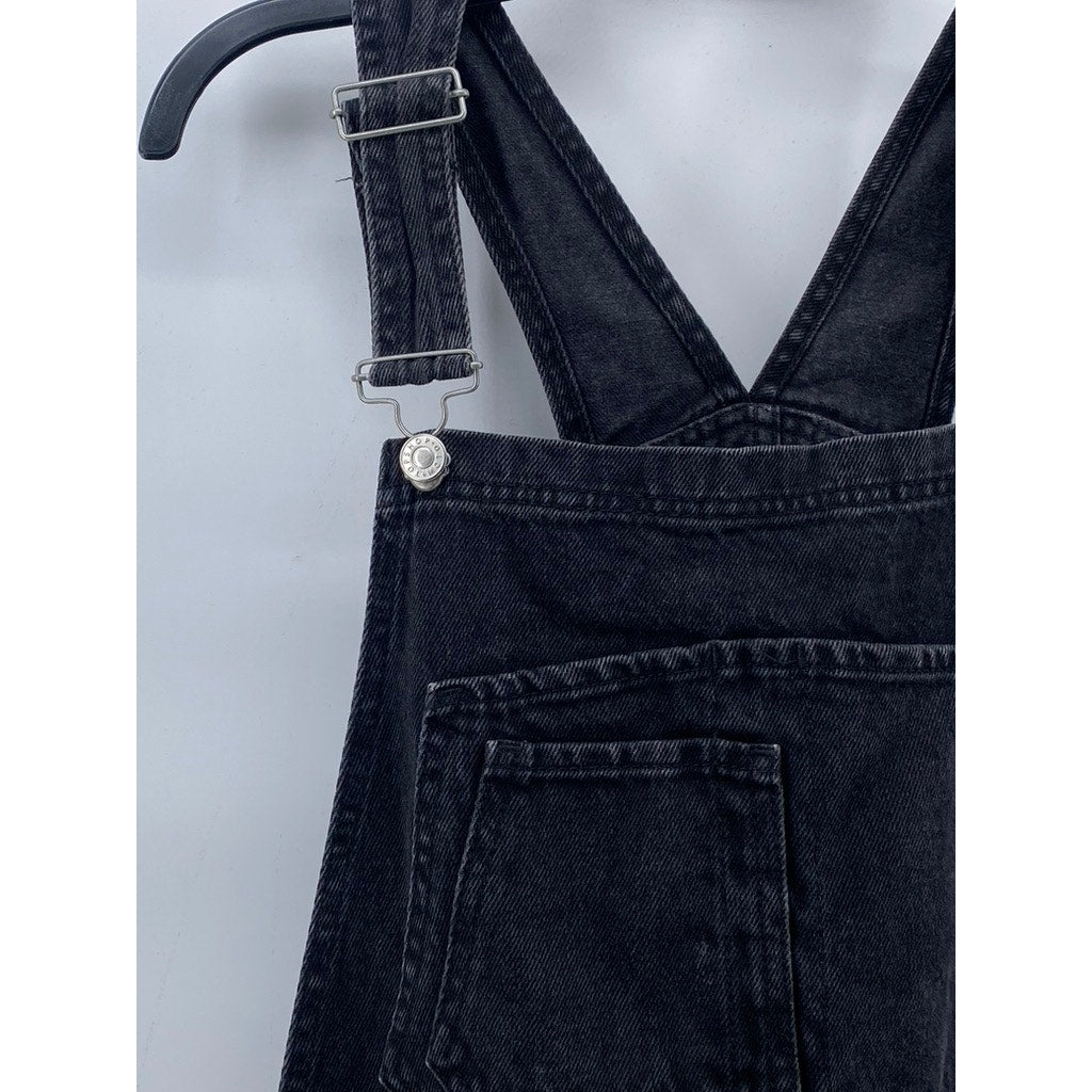 TOPSHOP MOTO Women’s Black Denim Raw-Hem Short Overalls SZ 10