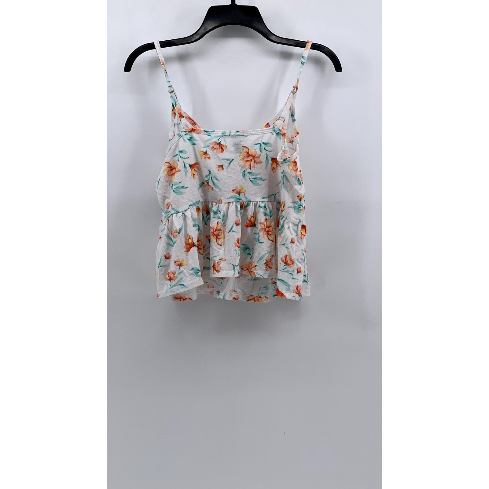 FOREVER 21 Women's White Floral V-Neck Ruffle Tank Top SZ S