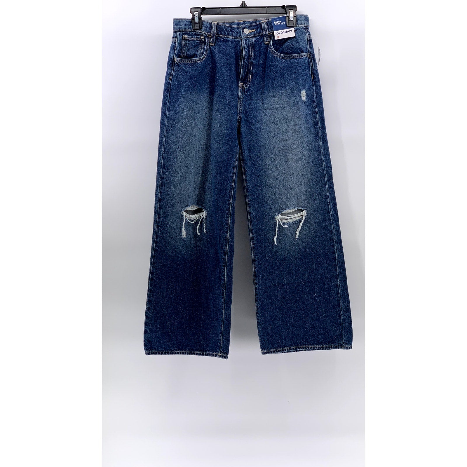 OLD NAVY Women's Dark Blue Distressed Baggy Wide-Leg Five-Pocket Jeans SZ 18