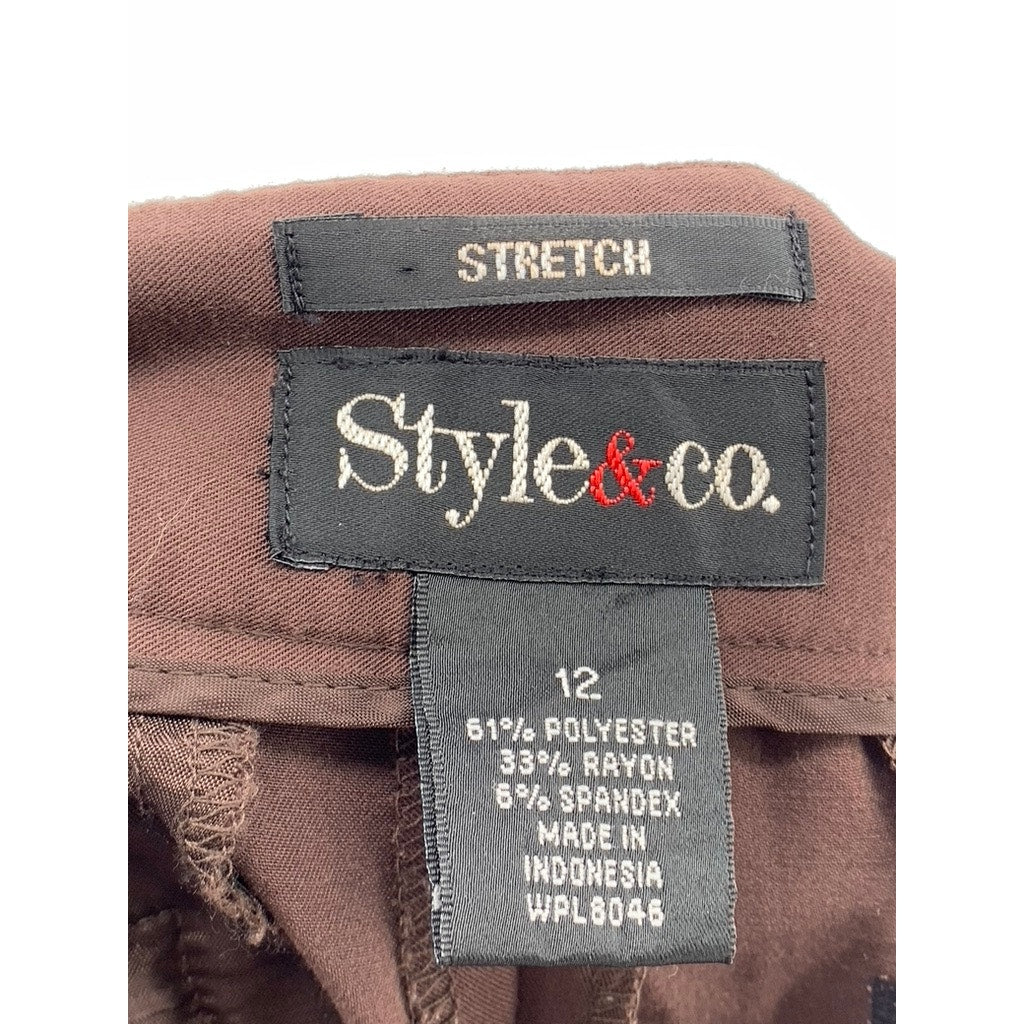 STYLE & CO Women's Brown Stretch Wide-Leg Pants SZ 12