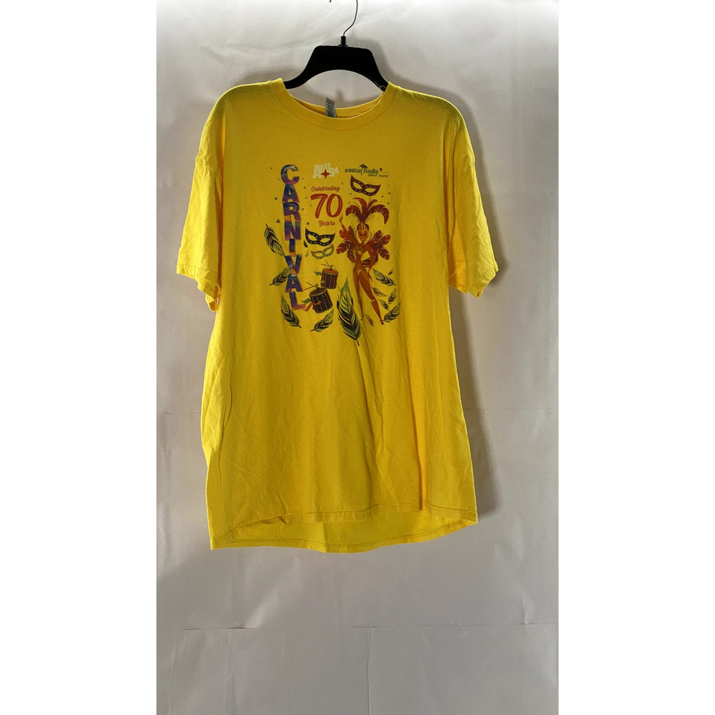 GILDAN Men's Yellow Crewneck Aruba Carnival Celebration Graphic T-Shirt SZ XL