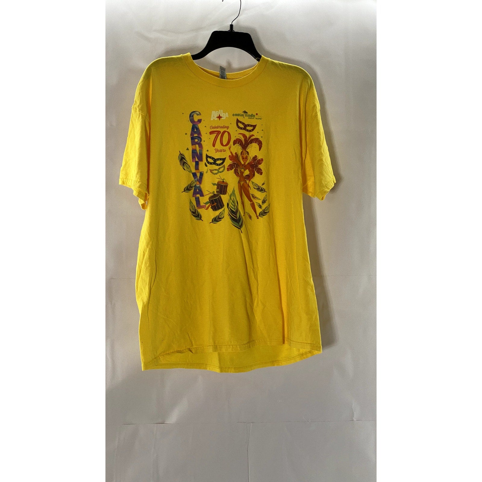 GILDAN Men's Yellow Crewneck Aruba Carnival Celebration Graphic T-Shirt SZ XL