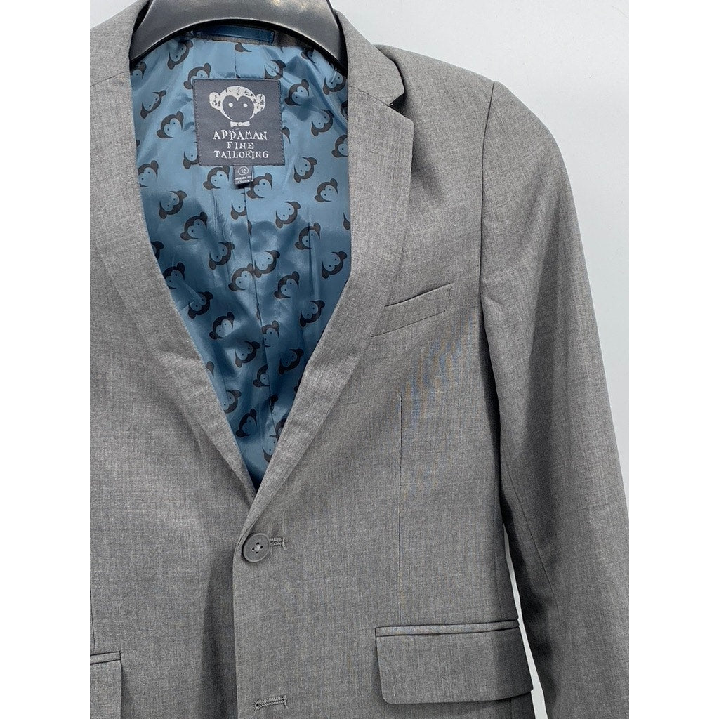 APPAMAN FINE TAILORING Boys Gray Notch Collar Two-Button Blazer SZ 12