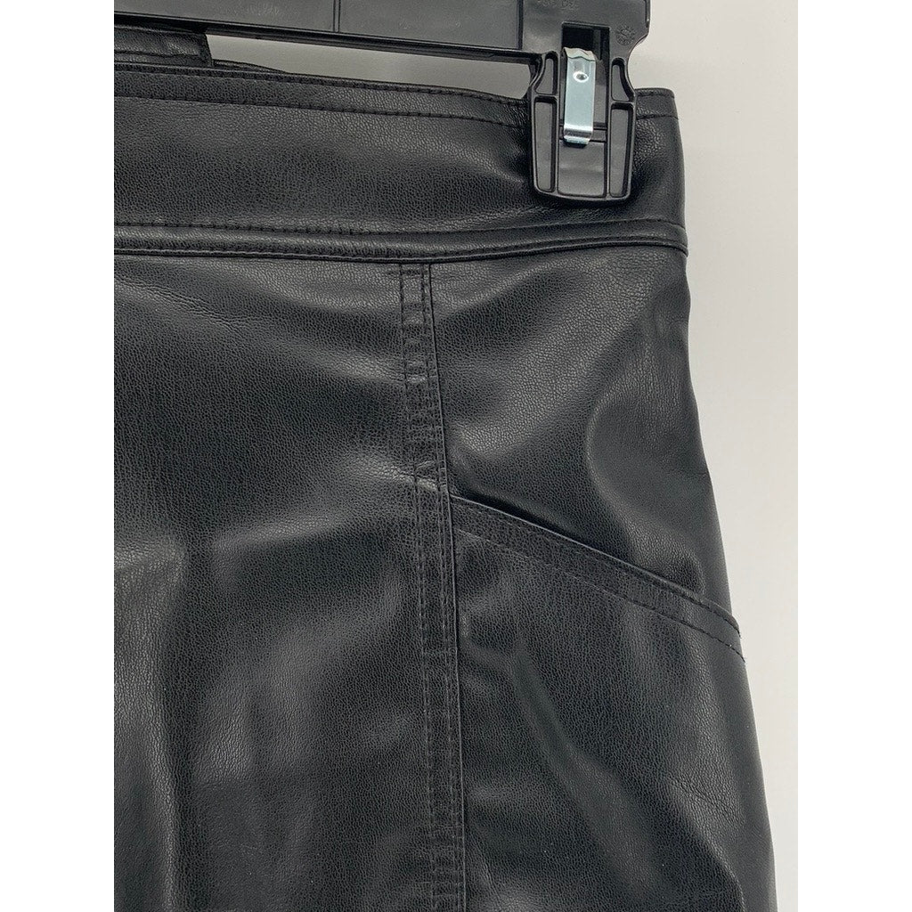 H&M Women's Black Faux-Leather A-Line Mini Skirt SZ 2