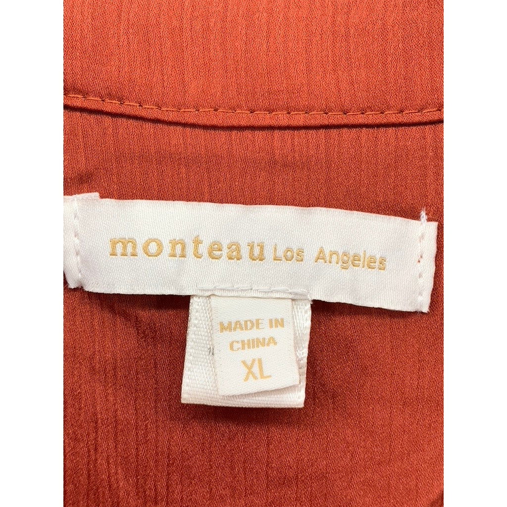 MONTEAU LOS ANGELES Women's Orange Button-Up Top SZ XL