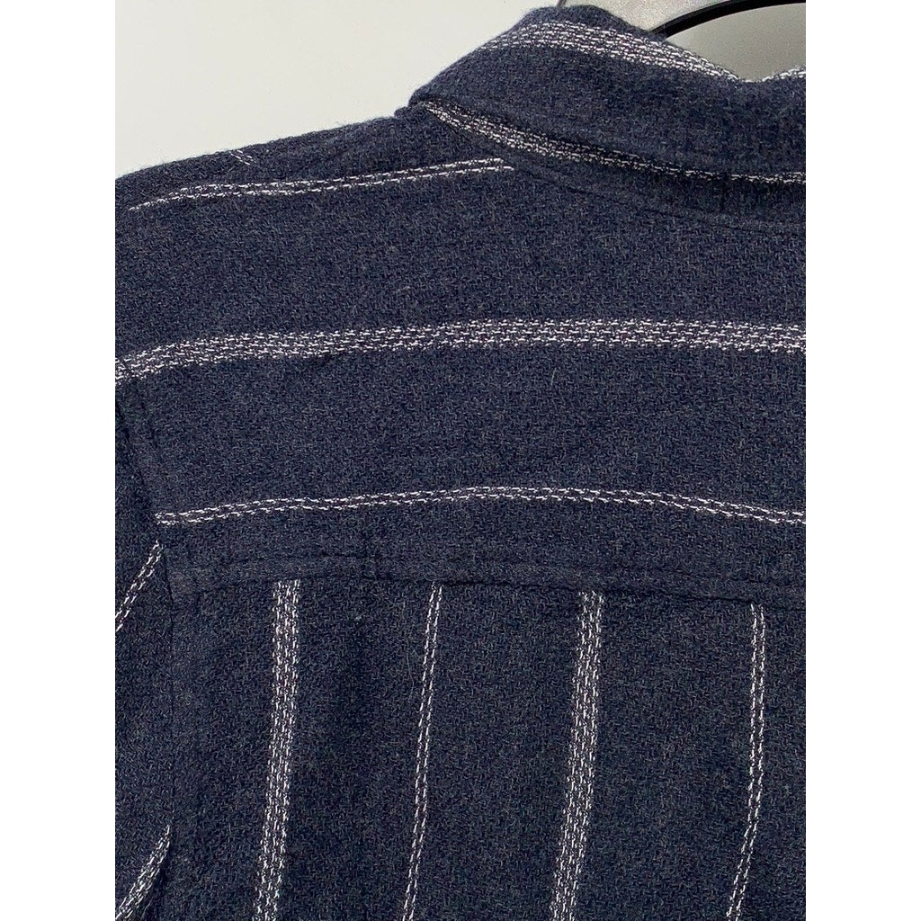 CLOTH & STONE Women's Navy Button-Up Long Sleeve Striped Tulane Top SZ S