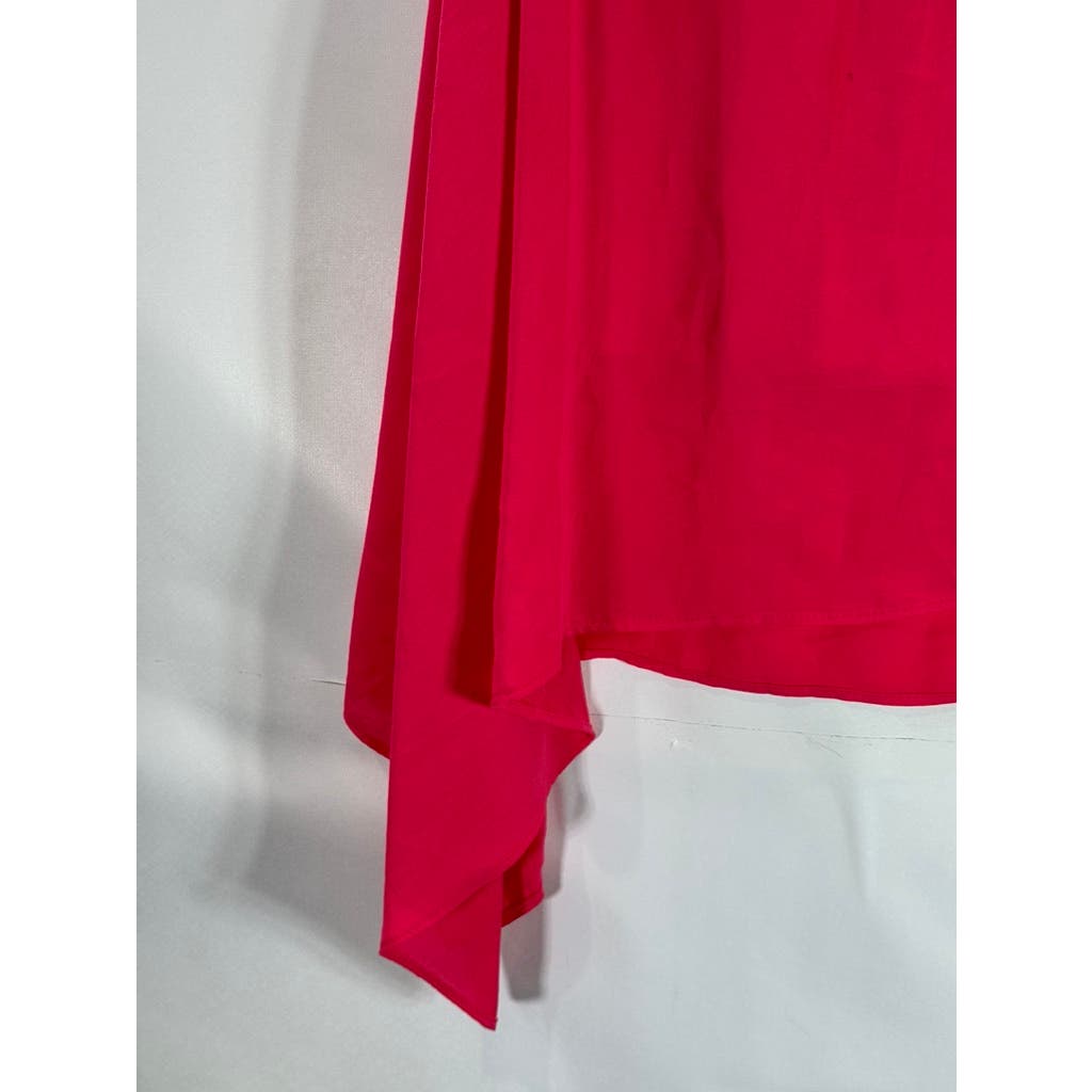 RACHEL RACHEL ROY Women's Bright Coral Mandarin Collar Asymmetrical Hem Top SZ S