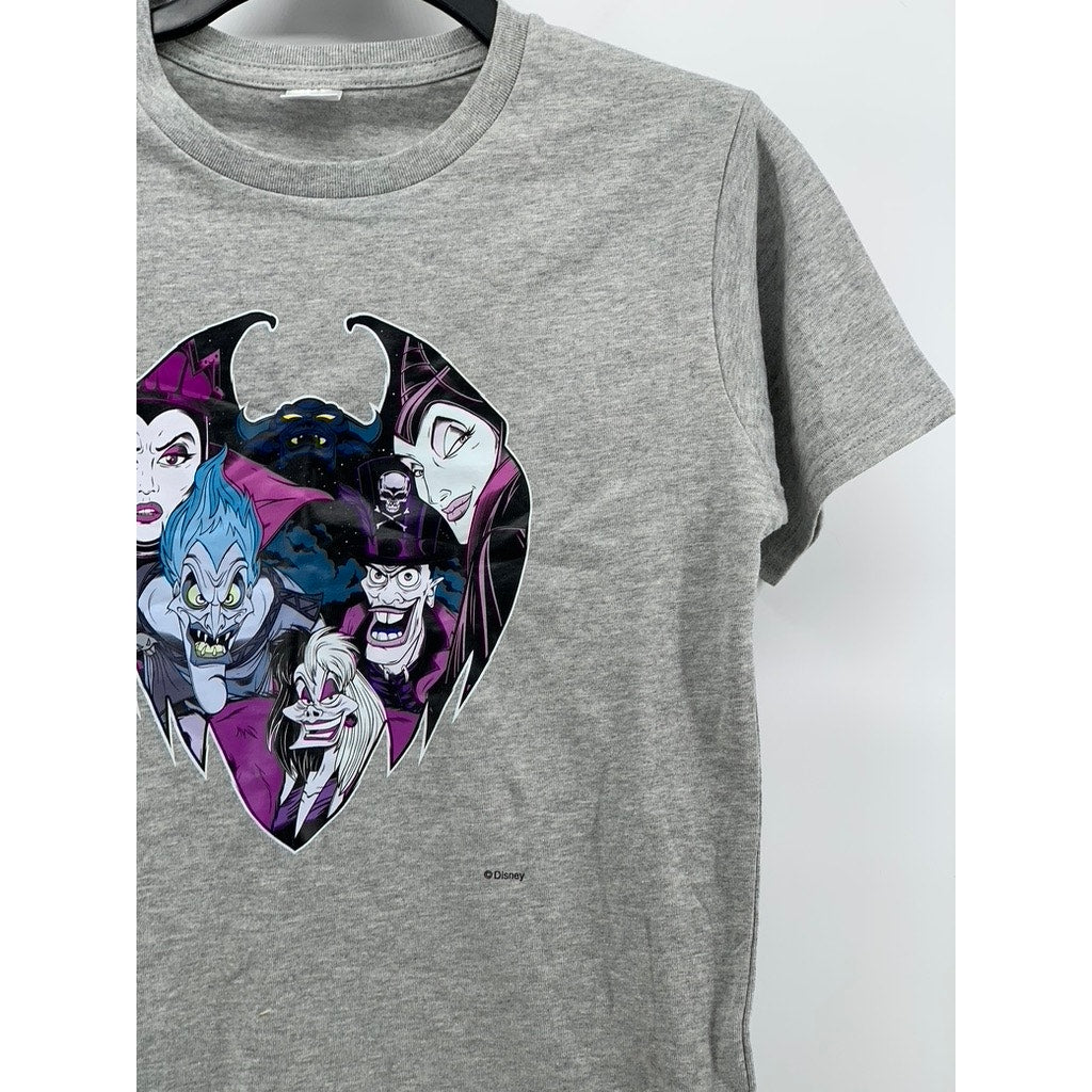 DISNEY Girls' Heather Gray Crewneck Villains Graphic Short Sleeve T-Shirt SZ M/L