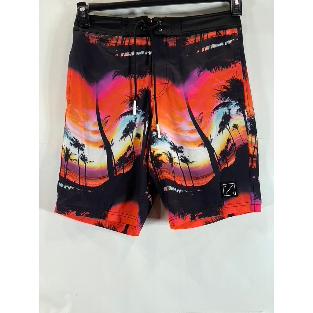 AMERICAN EAGLE Men's Red Tropical Print Drawstring Pull-On Board Shorts SZ S