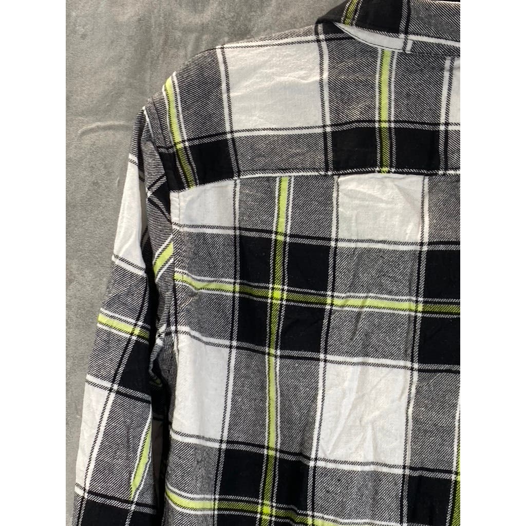 AMERICAN EAGLE Men's Black Plaid Classic-Fit Button-Up Flannel Shirt SZ M
