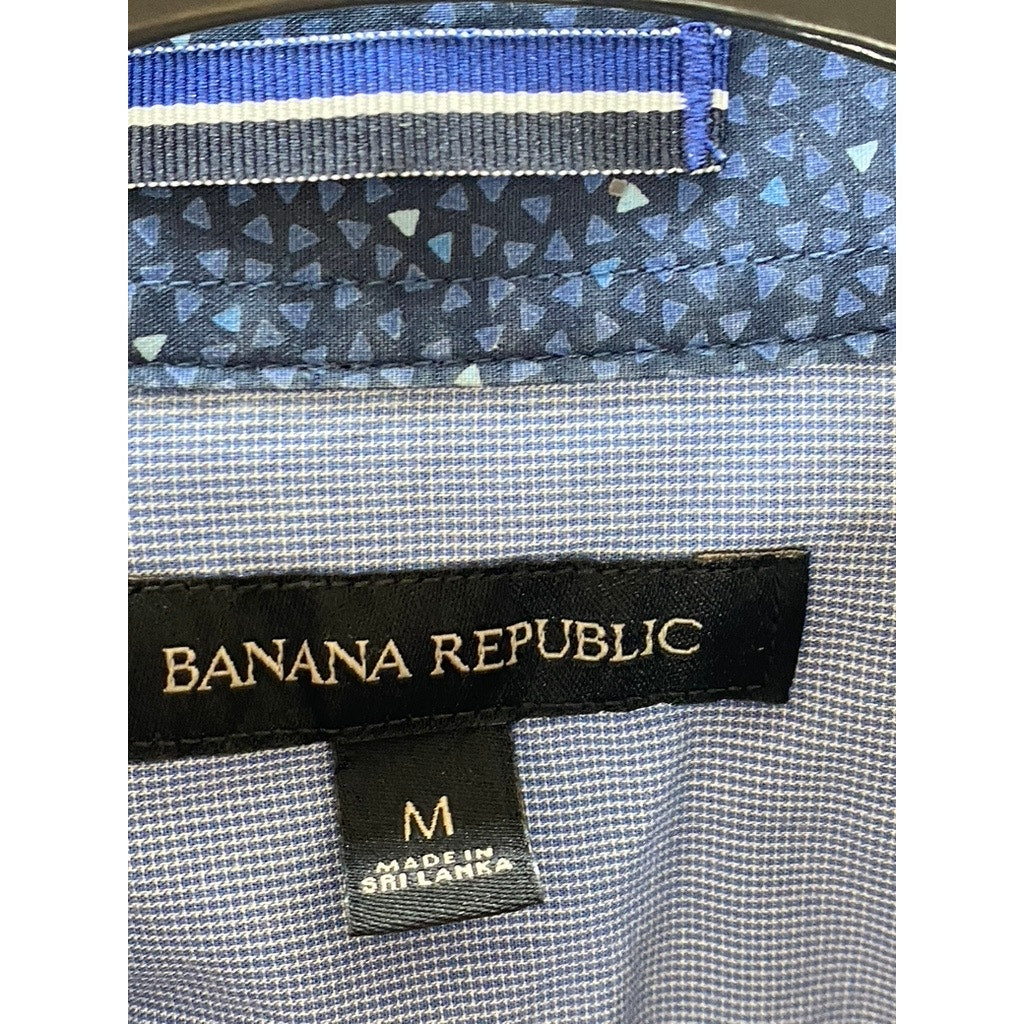 BANANA REPUBLIC Men's Dark Blue Printed Short Sleeve Button-Up Shirt SZ M