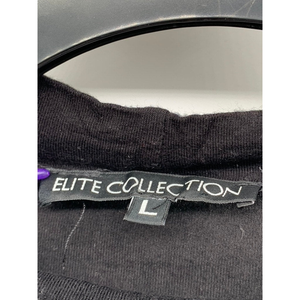 ELITE COLLECTION Women's Black Crew-Neck Cutout Short Sleeve Top SZ L