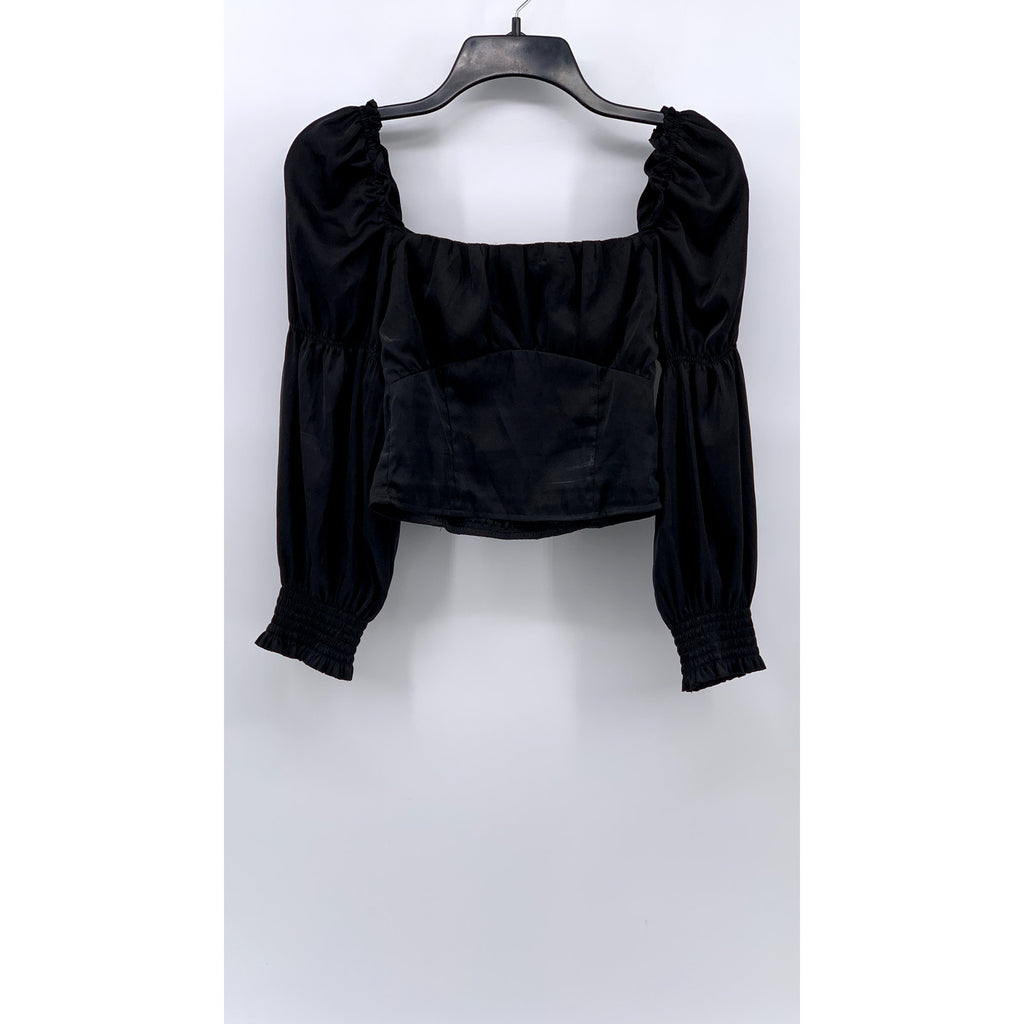 DIVIDED By H&M Women's Black Puff Long Sleeve Corset Crop Top SZ 2