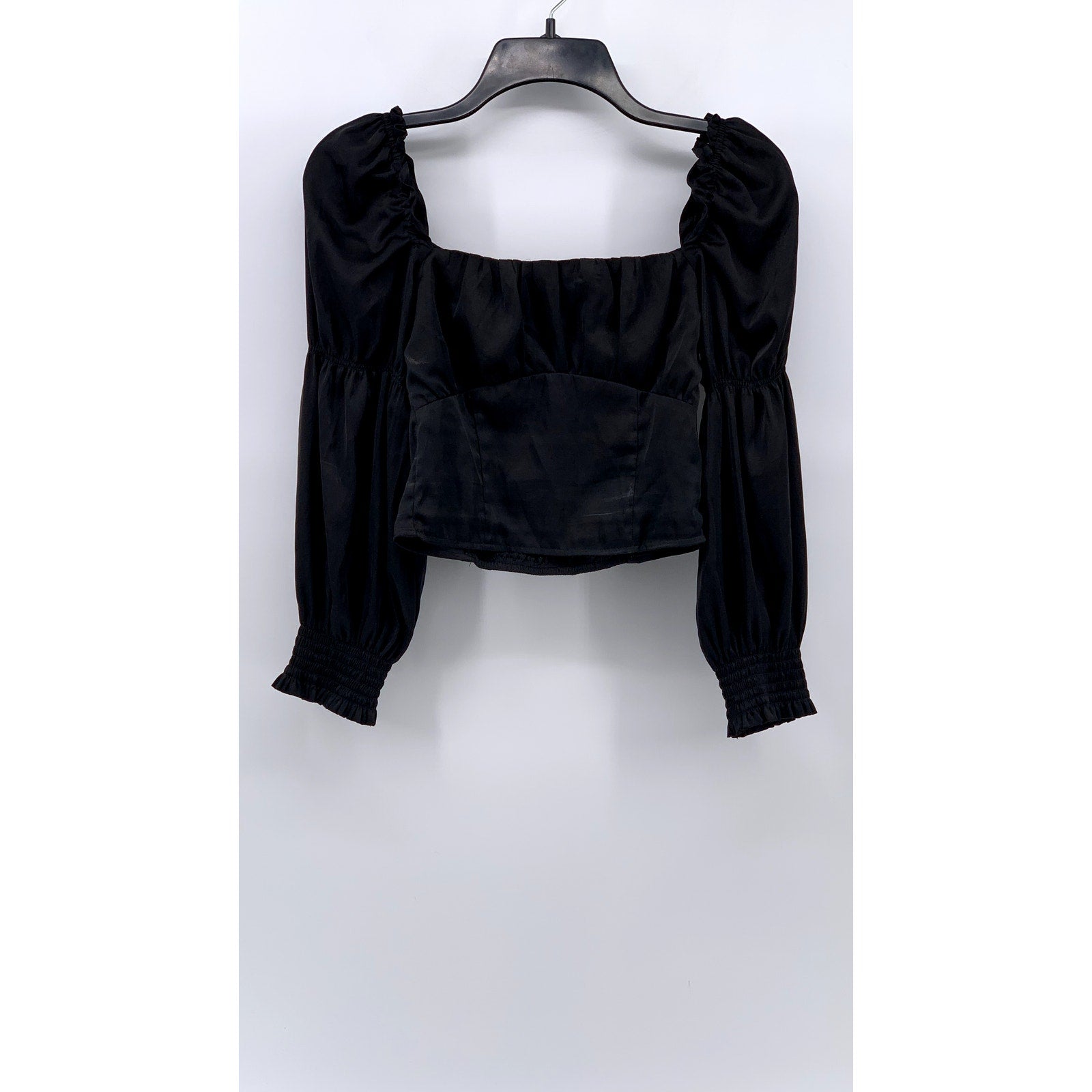 DIVIDED By H&M Women's Black Puff Long Sleeve Corset Crop Top SZ 2