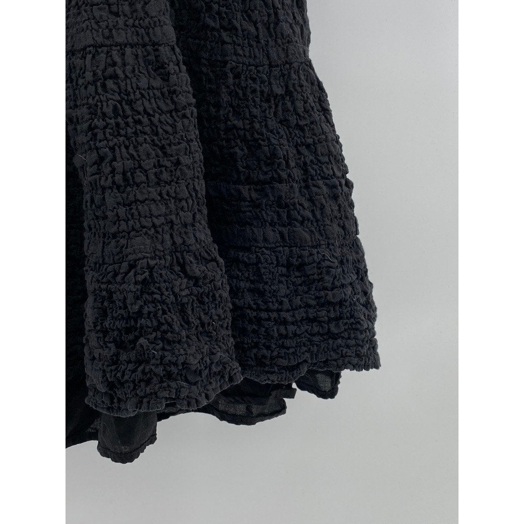 ZARA Women's Black Textured Straight-Neck Spaghetti Strap A-Line Mini Dress SZ S
