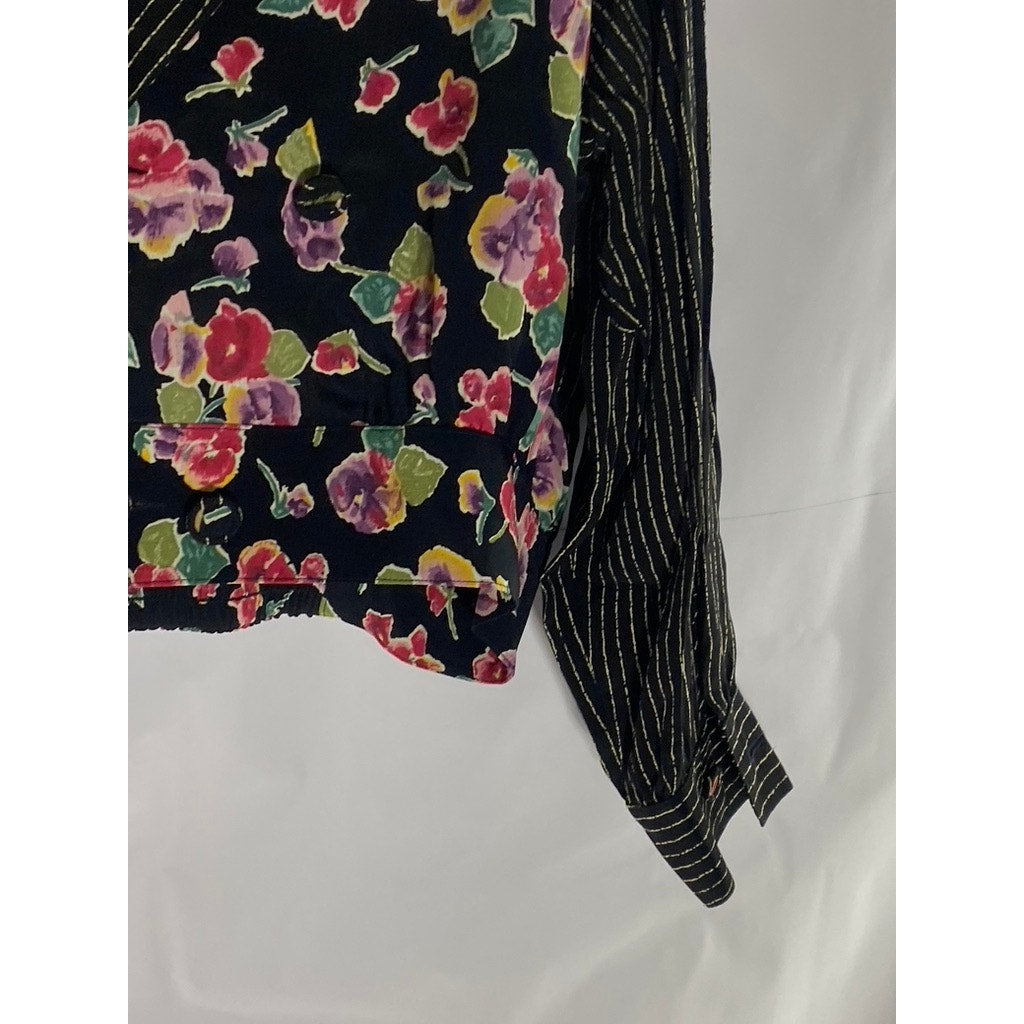 CAROLE LITTLE Women's Vintage Black Floral Pinstripe Two-Button Blazer SZ 8