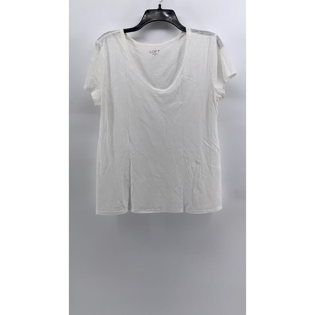 LOFT OUTLET Women's White Solid V-Neck Short Sleeve Casual Top SZ M