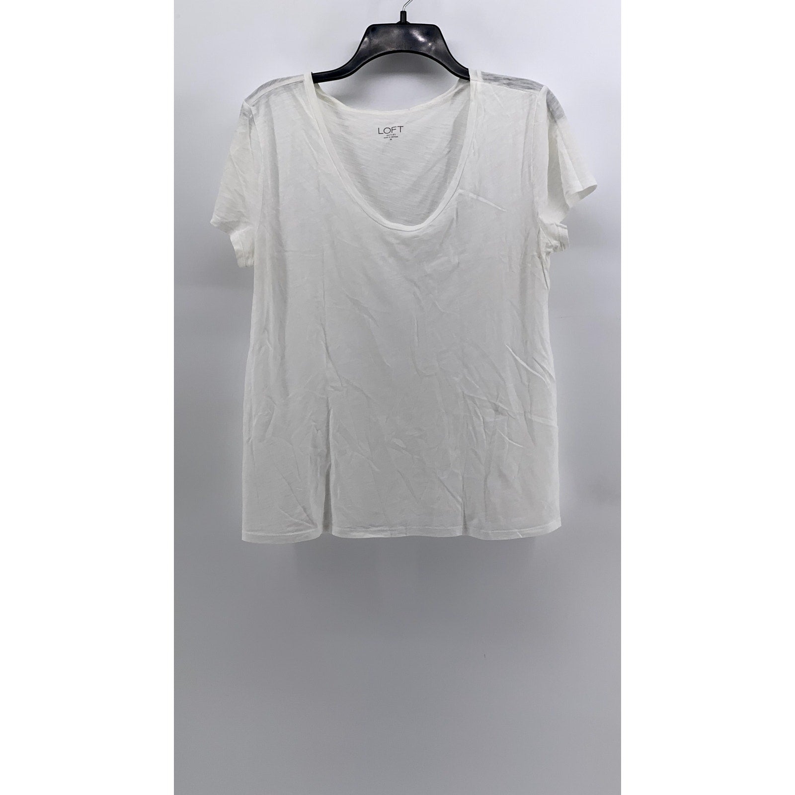 LOFT OUTLET Women's White Solid V-Neck Short Sleeve Casual Top SZ M