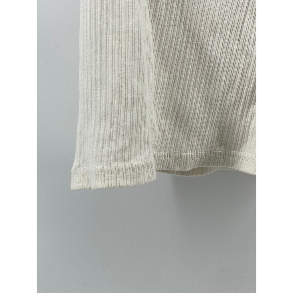 UNBRANDED Women's White Straight-Neck Ribbed Padded Tank Top SZ S