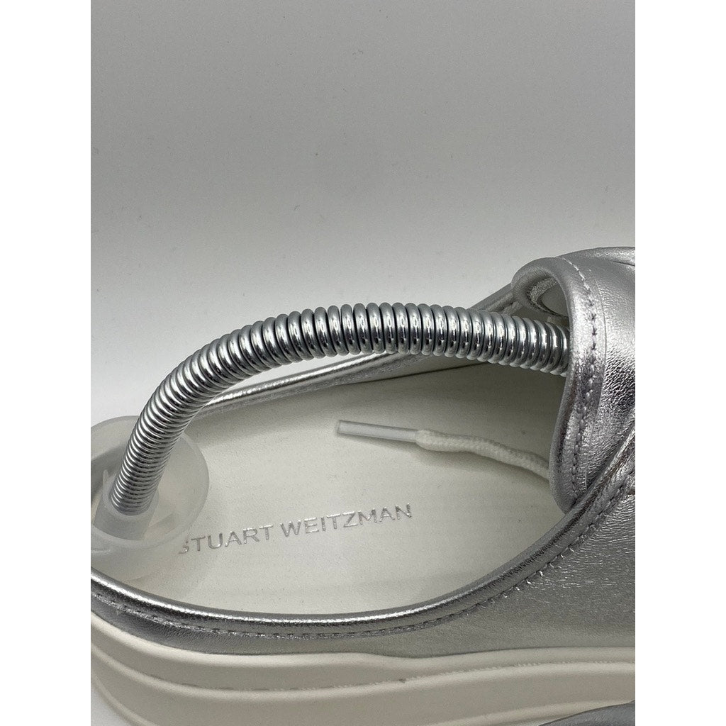 STUART WEITZMAN Women's Silver Skater Slip-On Flatform Mule Sneakers SZ 9.5