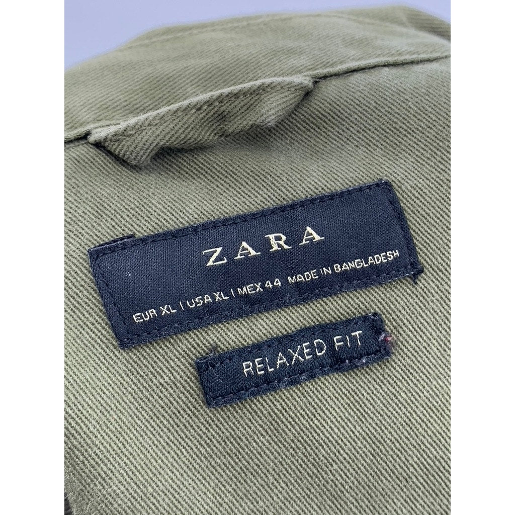 ZARA Men's Olive Green Relaxed Fit Long Sleeve Button-Up Shirt SZ XL