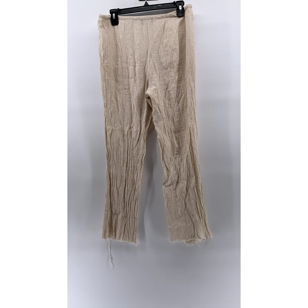 ZARA Women's Beige Textured Relaxed-Fit Straight-Leg Casual Pull-On Pant SZ M