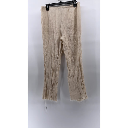 ZARA Women's Beige Textured Relaxed-Fit Straight-Leg Casual Pull-On Pant SZ M