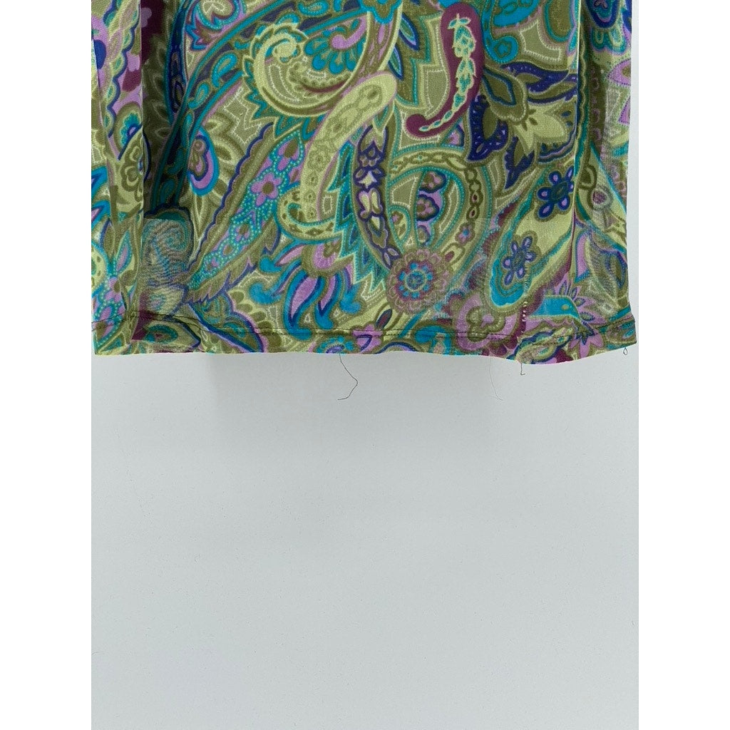 CLUE Women's Green Paisley Print Vintage Y2K Straight Knee-Length Skirt SZ M