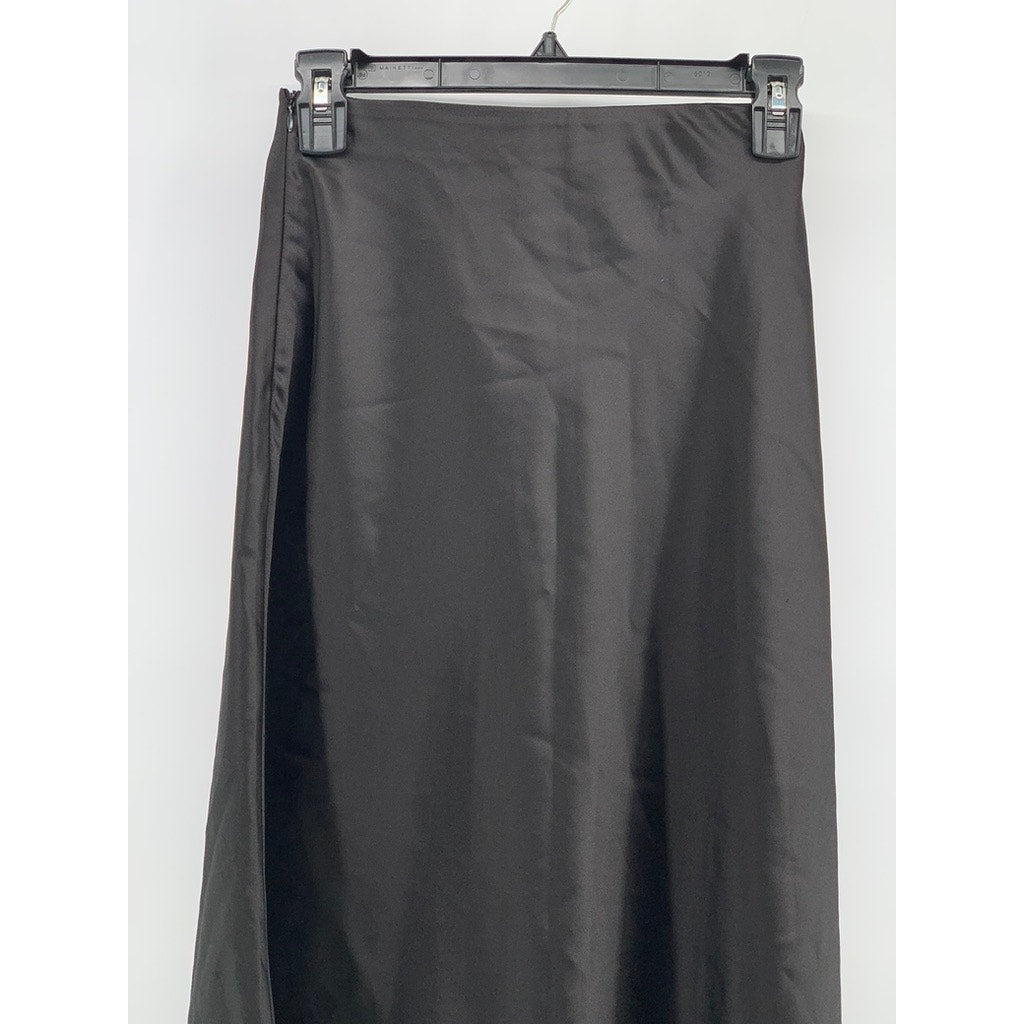 ZEAGOO Women's Black Satin Midi Skirt SZ XS