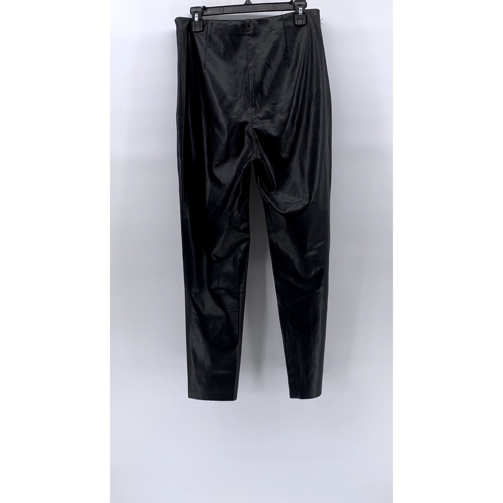 ZARA Women's Black Faux Leather High-Rise Pull-On Ankle Pants SZ L