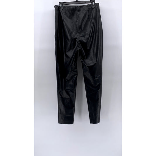 ZARA Women's Black Faux Leather High-Rise Pull-On Ankle Pants SZ L