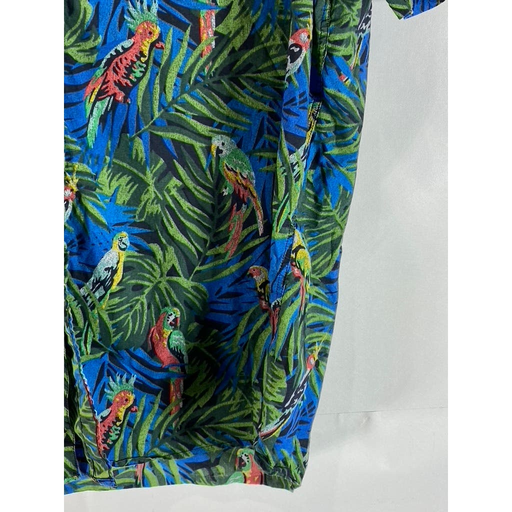 AMERICAN EAGLE OUTFITTERS Men's Green Tropical Parrot Button-Up Shirt SZ 2XL