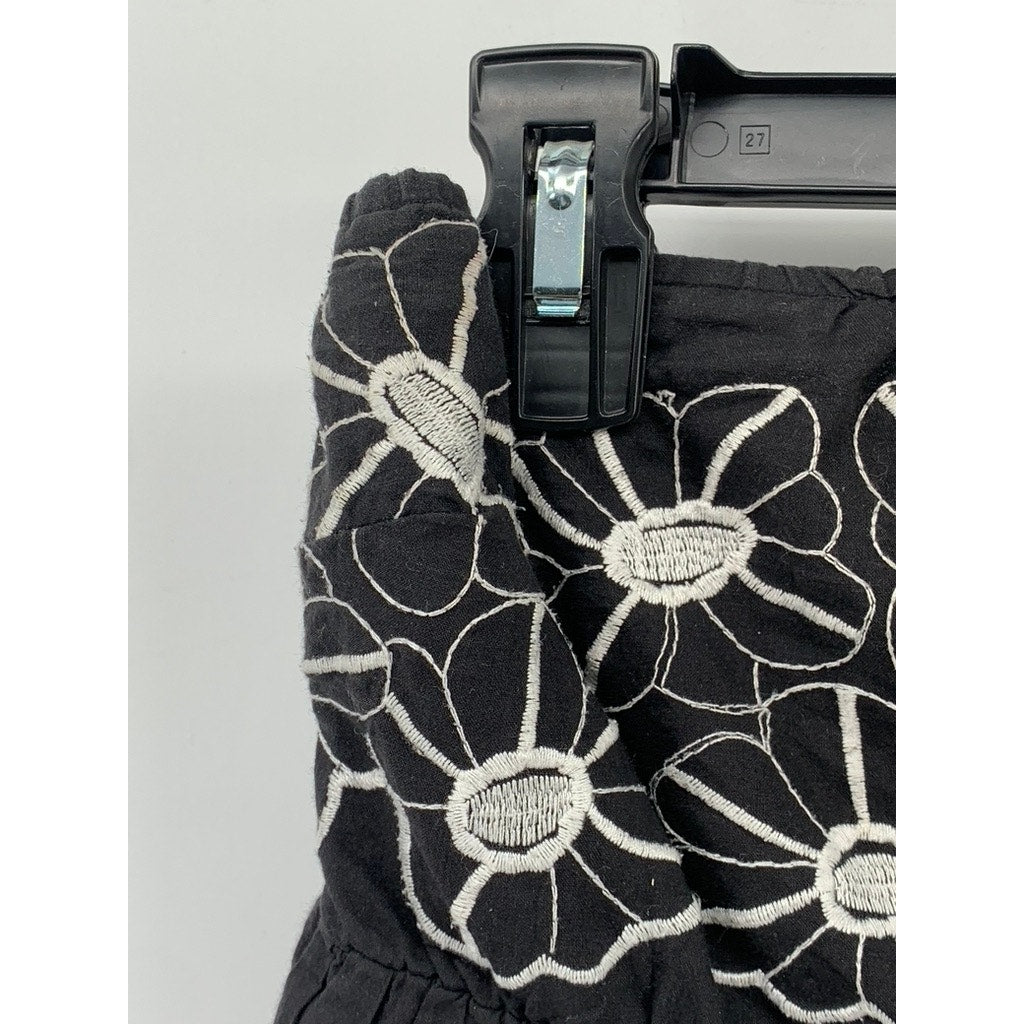 TIMING Women's Black-White Floral Embroidered Strapless A-Line Mini Dress SZ L