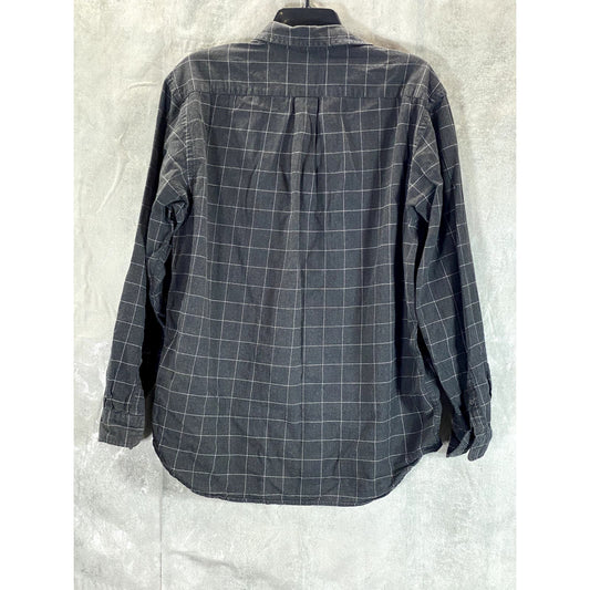 EDDIE BAUER Men's Charcoal Windowpane Button-Up Long Sleeve Shirt SZ M